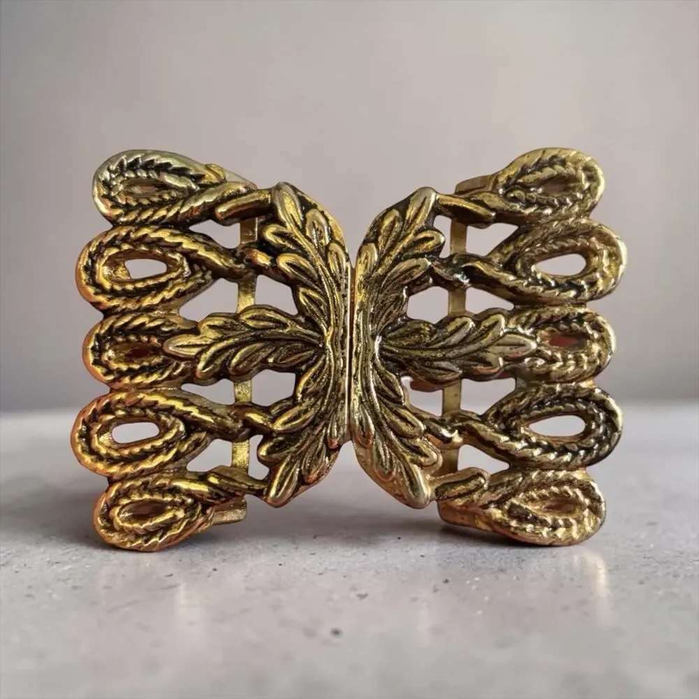 Victorian Gold Filigree Belt Buckle Ornate Flourish Antique Revival Boho